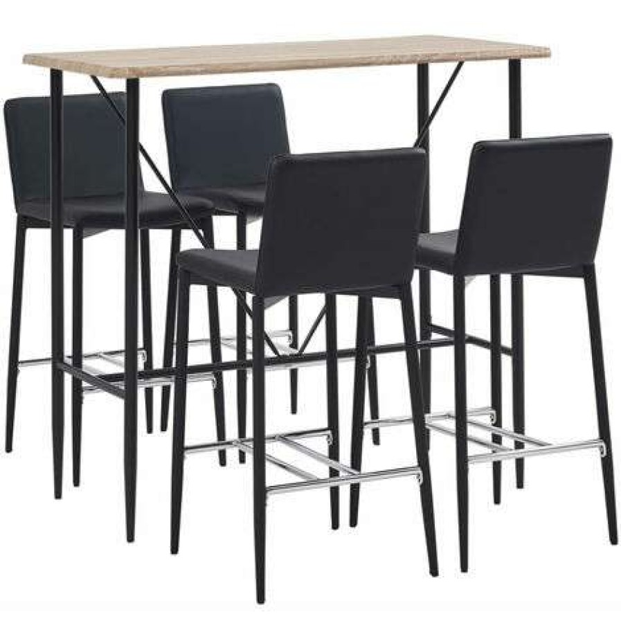 Table Haute Et Bar * | Grosses Soldes Asupermall Ensemble De Bar 5 Pcs Similicuir Noir