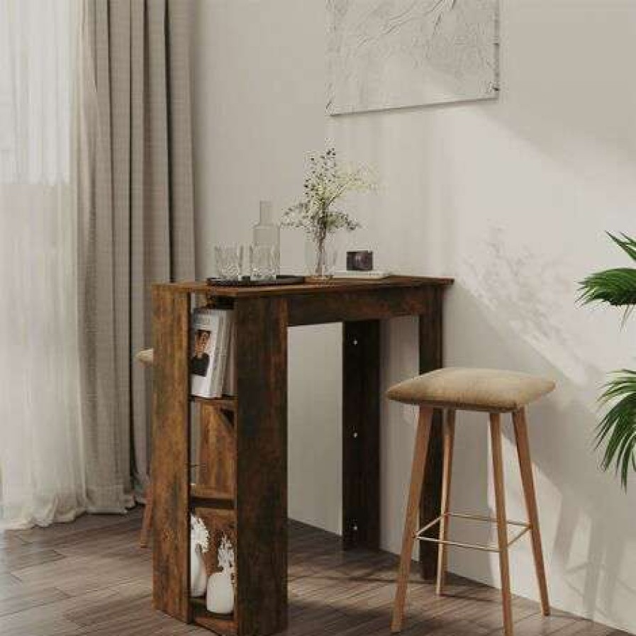 Table Haute Et Bar * | Grosses Soldes Youthup Table De Bar Avec Etagere Chene Fume 102X50X103,5 Cm Agglomere Brun