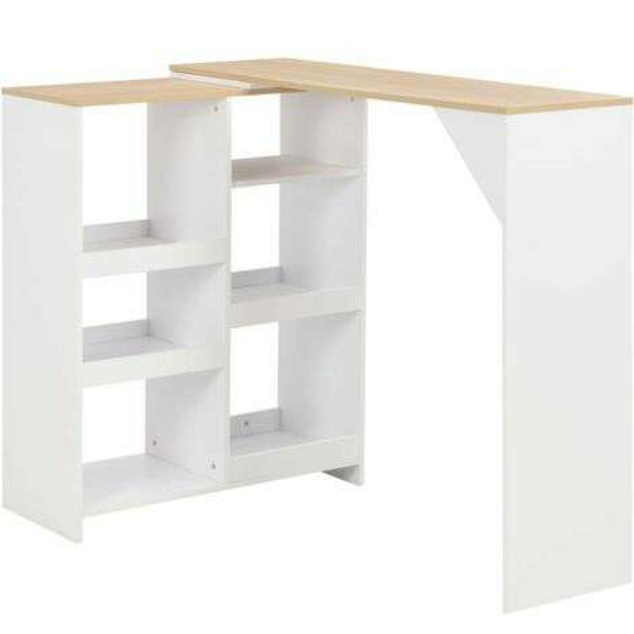 Table Haute Et Bar * | Budget Hommoo Table De Bar Avec Tablette Amovible Blanc 138 X 40 X 120 Cm Hdv22376