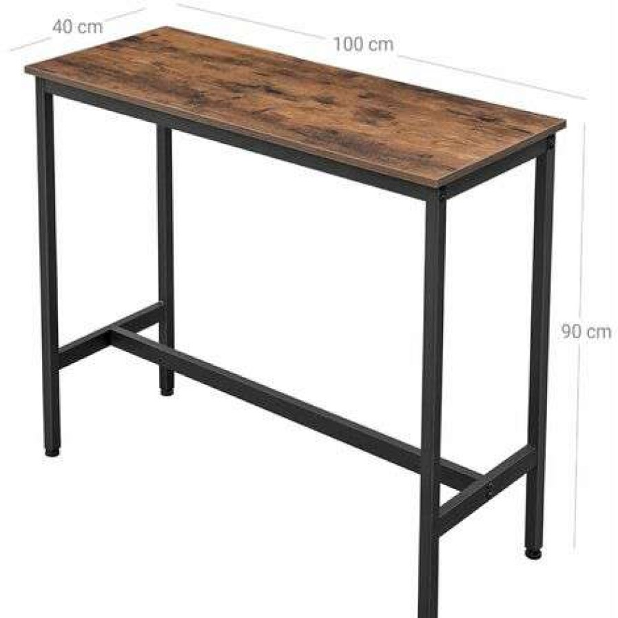 Table Haute Et Bar * | De Gros Helloshop26 Table De Bar Table Haute Fine Table De Cuisine Table De Salle A Manger Avec Cadre Metallique Robuste 100 X 40 X 90 Cm Montage Facile Style Industriel Marron Rustique Et Noir Marron