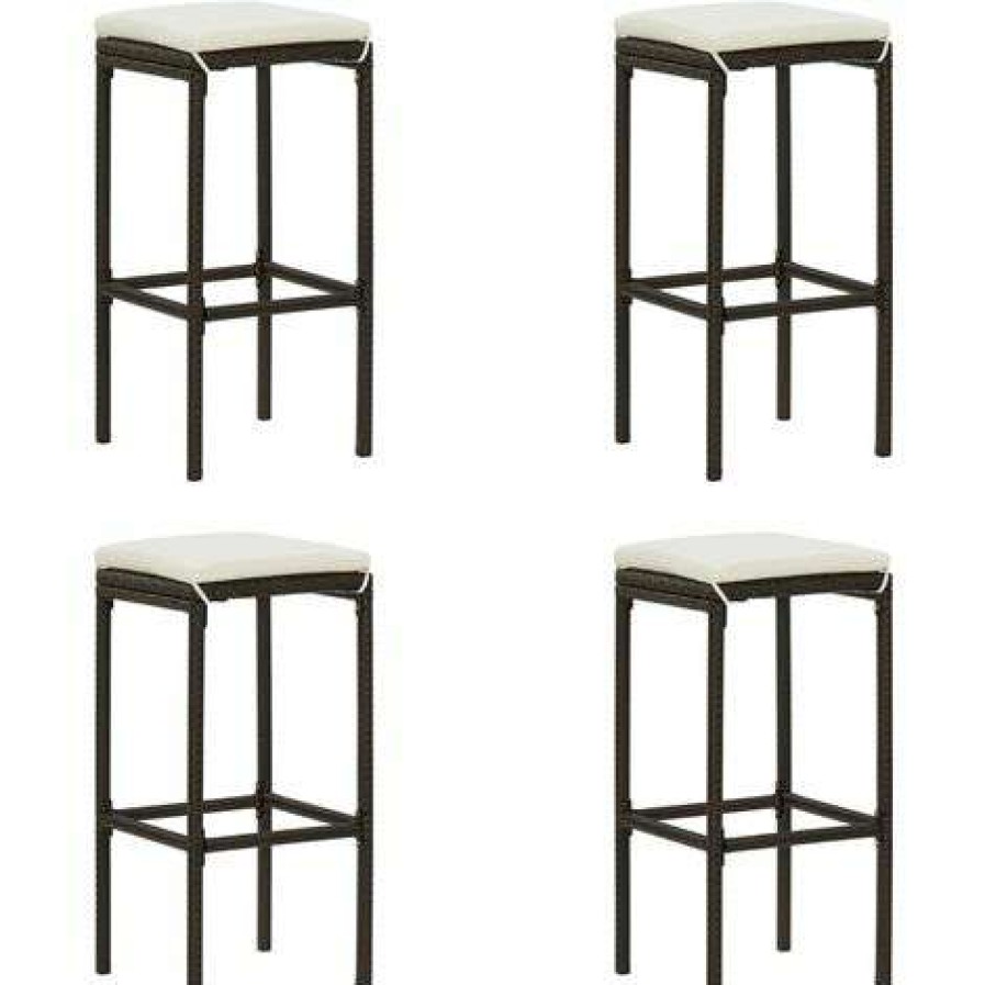 Table Haute Et Bar * | Acheter Topdeal Meuble De Bar De Jardin 5 Pcs Et Coussins Resine Tressee Marron Ff3064777_Fr