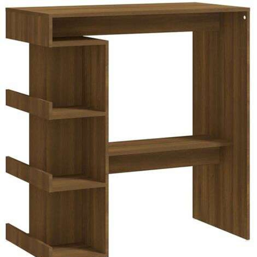 Table Haute Et Bar * | Coupon True Deal Table De Bar Etagere De Rangement Chene Marron 100X50X101,5 Cm