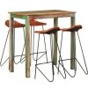 Table Haute Et Bar * | Le Moins Cher Topdeal Ensemble De Bar 5 Pcs Bois De Recuperation Et Cuir Veritable