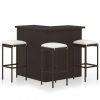 Table Haute Et Bar * | Acheter Inlife Meuble De Bar De Jardin 4 Pcs Et Coussins Resine Tressee Marron