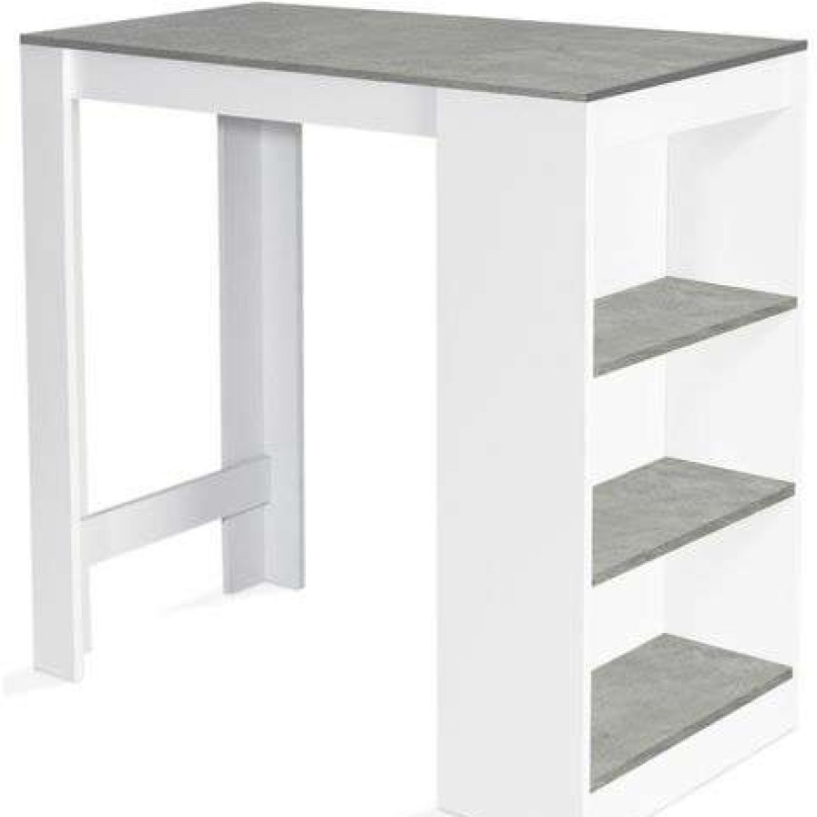 Table Haute Et Bar * | Offres Idmarket Table De Bar Barth 2 A 4 Personnes Bois Blanc Plateau Effet Beton