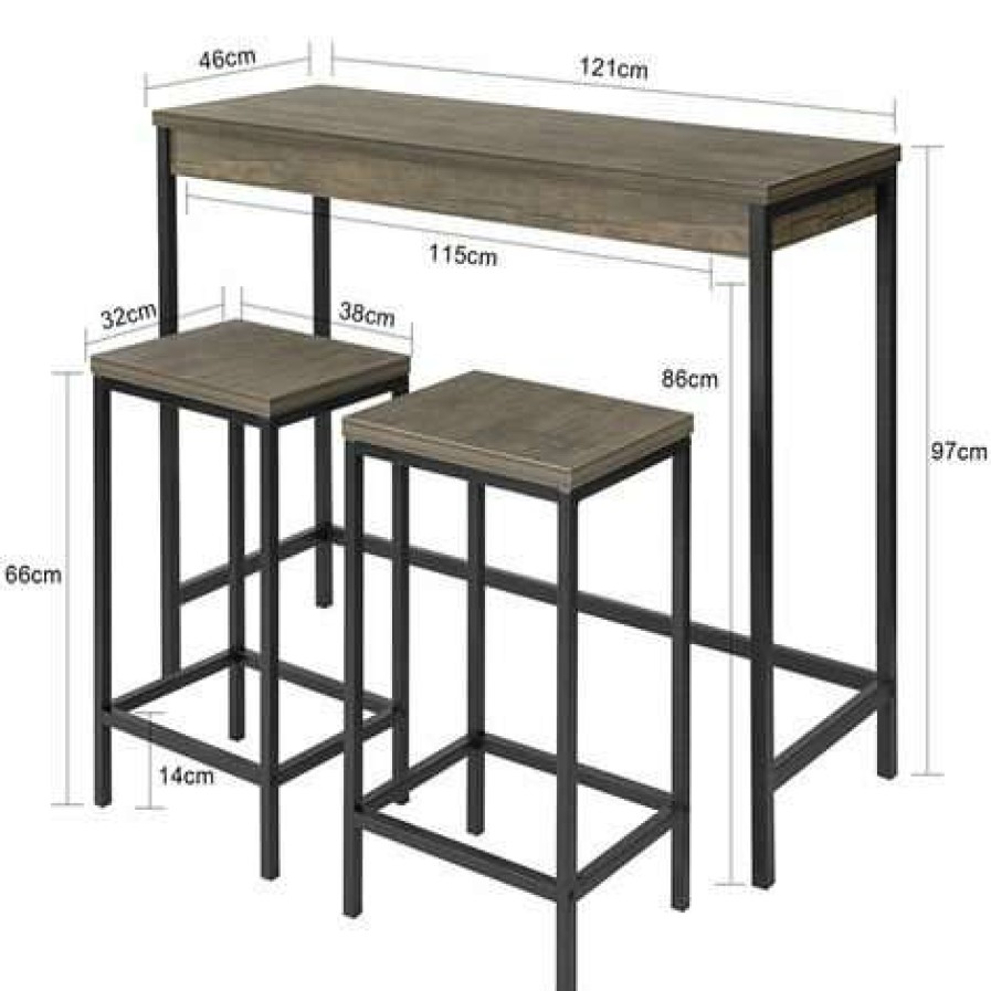 Table Haute Et Bar * | Meilleur Prix Lot Table Et Tabourets De Bar De Style Industriel Ensemble Table De Bar + 2 Tabourets,Sobuy