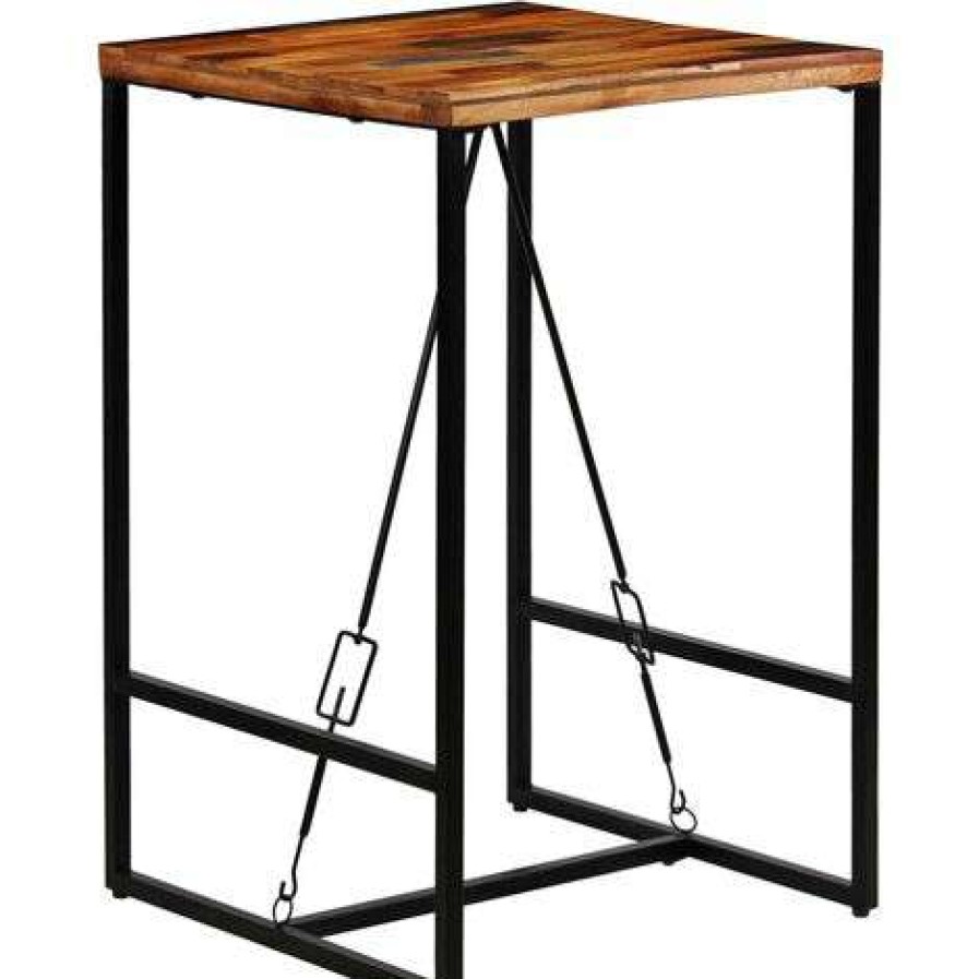 Table Haute Et Bar * | Meilleure Vente Topdeal Ensemble De Bar 3 Pcs Bois Massif Recycle Et Cuir De Chevre