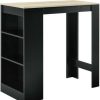 Table Haute Et Bar * | Budget Helloshop26 Table De Bar Avec Rangement Bistro Haut Avec 3 Etageres 110 Cm Noir Et Chene Beige