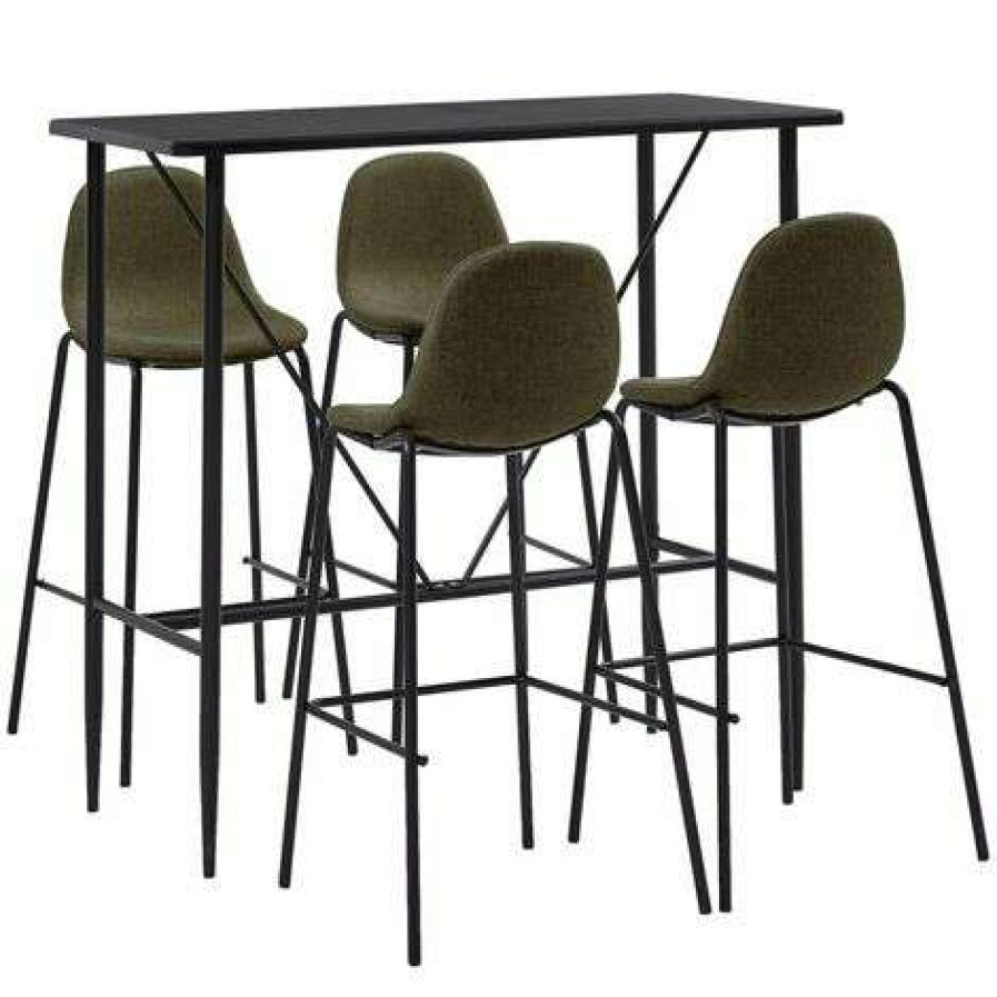 Table Haute Et Bar * | Budget Hommoo Ensemble De Bar 5 Pcs Tissu Marron Hdv22025