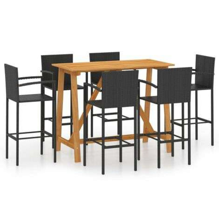 Table Haute Et Bar * | Offres Hommoo Ensemble De Bar De Jardin 7 Pcs Noir