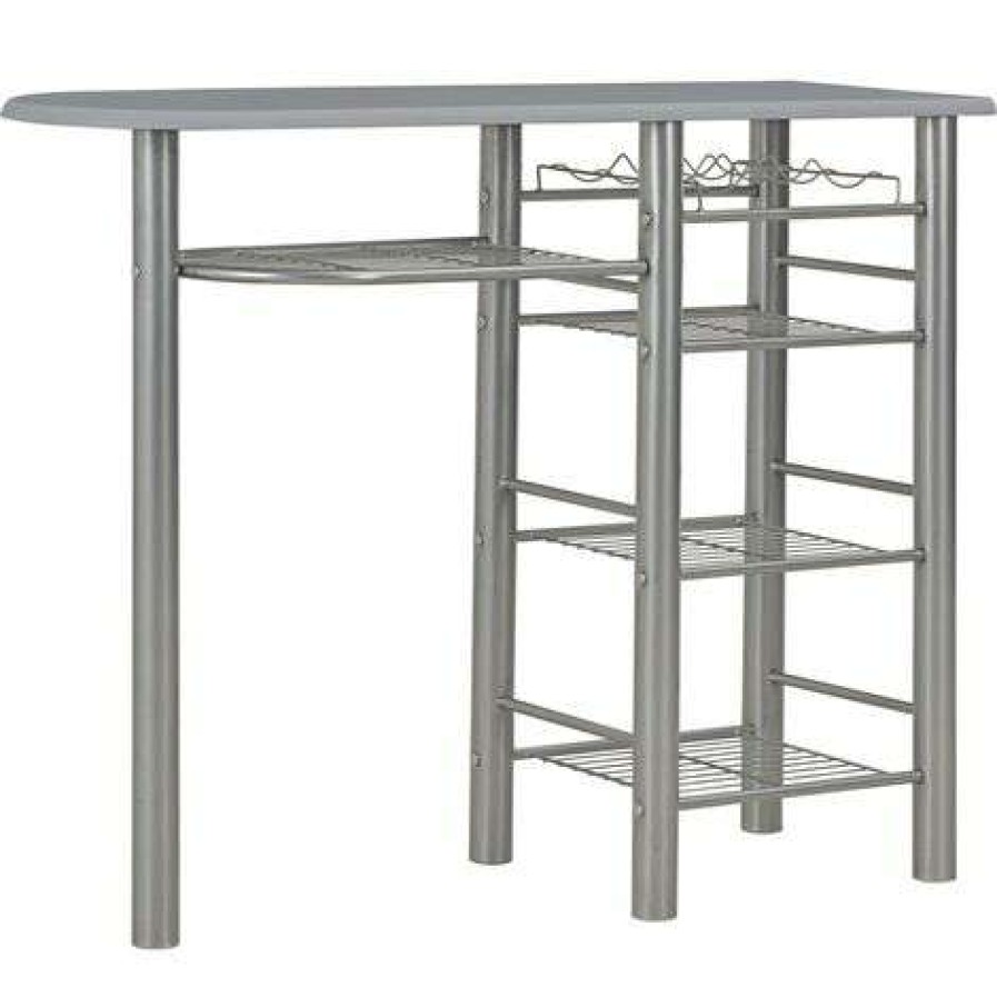 Table Haute Et Bar * | De Gros Supermarket Ensemble De Bar Avec Etageres 3 Pcs Bois Et Acier Gris