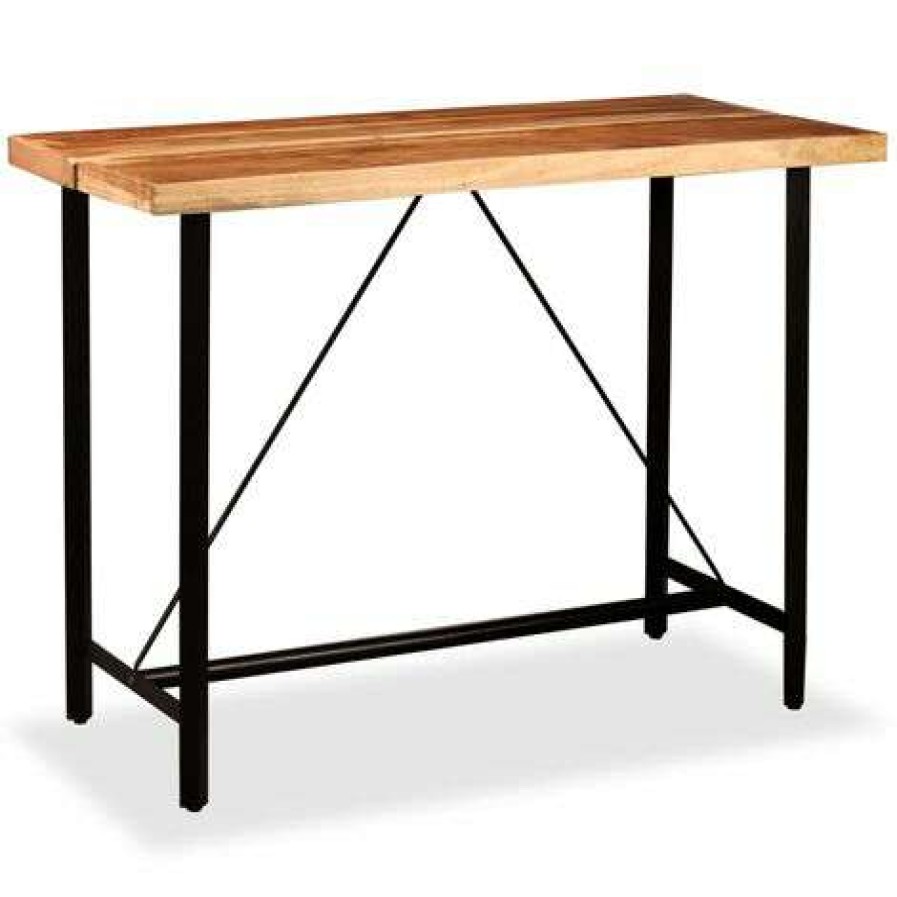 Table Haute Et Bar * | Meilleur Prix Youthup Ensemble De Bar 7 Pcs Bois D'Acacia Cuir Veritable Et Toile Brun