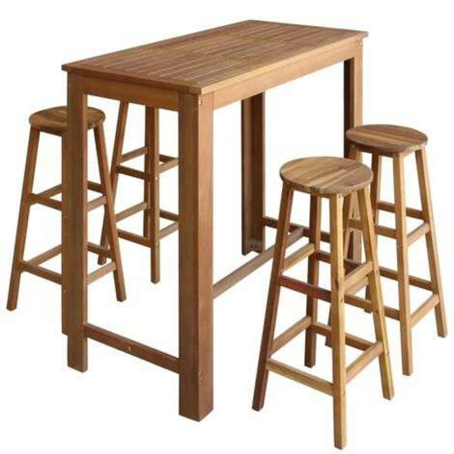 Table Haute Et Bar * | Offres True Deal Table Et Tabourets De Bar 5 Pcs Bois D'Acacia Massif