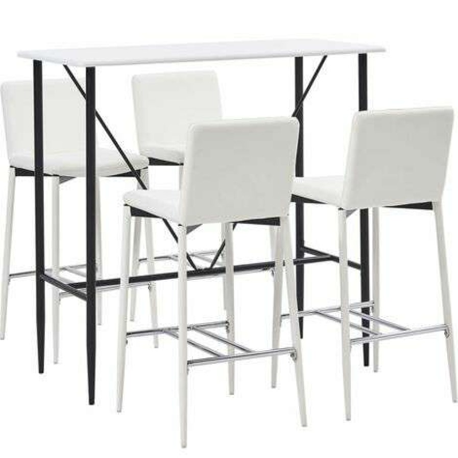 Table Haute Et Bar * | Promo Hommoo Ensemble De Bar 5 Pcs Similicuir Blanc Hdv22037