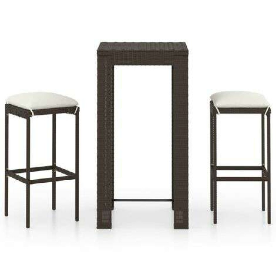 Table Haute Et Bar * | Acheter Topdeal Meuble De Bar De Jardin 3 Pcs Et Coussins Resine Tressee Marron Ff3064774_Fr