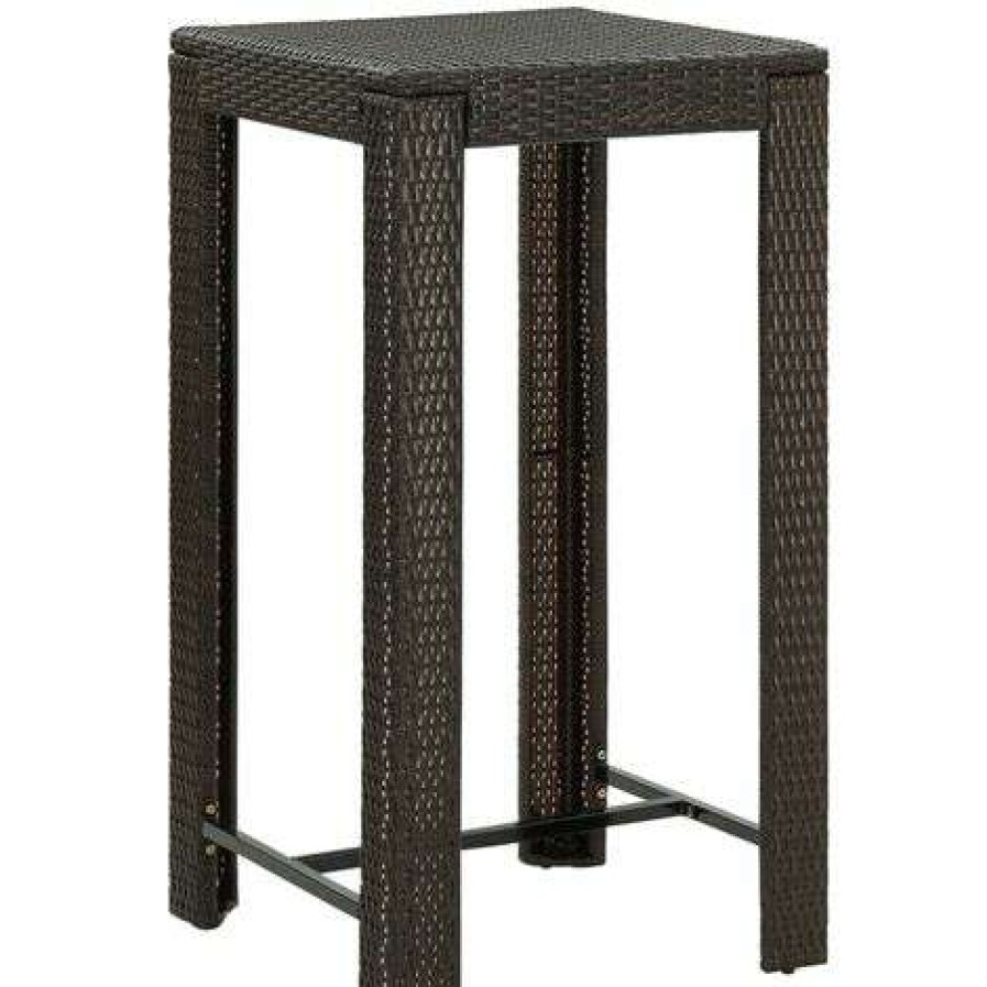 Table Haute Et Bar * | Acheter Topdeal Meuble De Bar De Jardin 3 Pcs Et Coussins Resine Tressee Marron Ff3064774_Fr