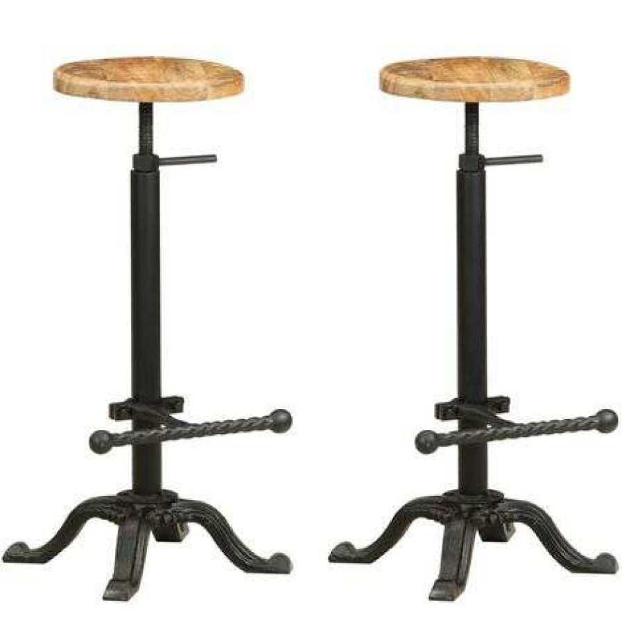 Table Haute Et Bar * | De Gros Happyshopping Chaises De Bar 2 Pcs Bois De Manguier Solide