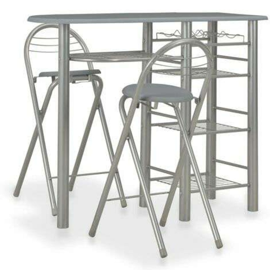 Table Haute Et Bar * | Bon Marche Hommoo Ensemble De Bar Avec Etageres 3 Pcs Bois Et Acier Gris Hdv24939