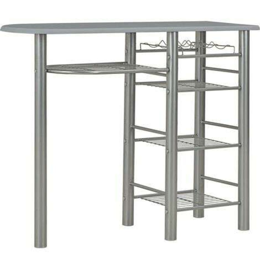 Table Haute Et Bar * | Bon Marche Hommoo Ensemble De Bar Avec Etageres 3 Pcs Bois Et Acier Gris Hdv24939