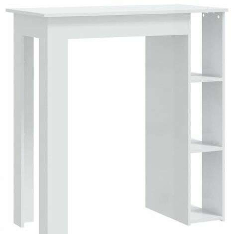 Table Haute Et Bar * | Bon Marche Inlife Table De Bar Et Etagere Blanc Brillant 102X50X103,5Cm Agglomere Blanc