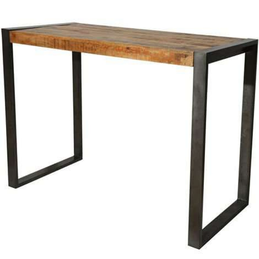 Table Haute Et Bar * | Remise Meuble House Table De Bar Style Industriel Bois Et Metal 150 70 Cm New York Marron