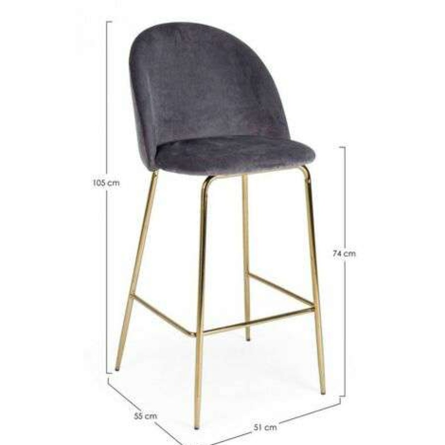 Table Haute Et Bar * | De Gros Webmarketpoint Tabouret Bar Carry En Velours Gris Fonce Design Contemporain