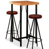 Table Haute Et Bar * | Meilleur Prix True Deal Ensemble De Bar 3 Pcs Bois D'Acacia Massif Et Cuir Veritable