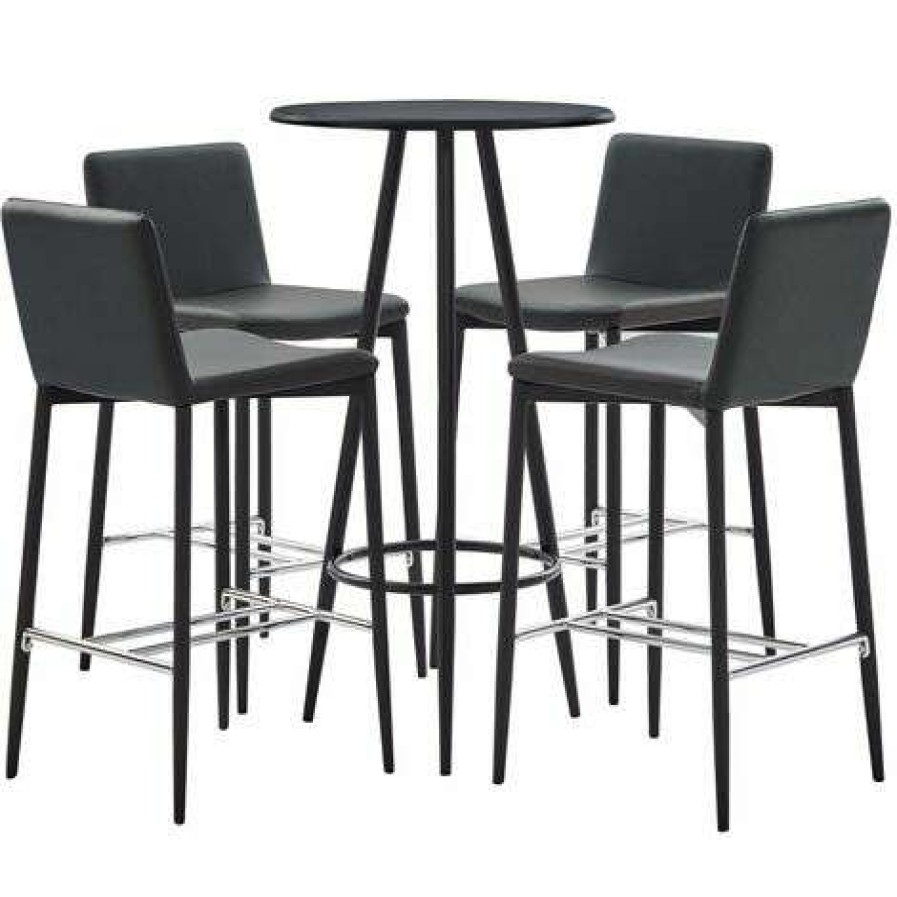 Table Haute Et Bar * | Offres Hommoo Ensemble De Bar 5 Pcs Similicuir Gris Hdv21891