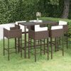 Table Haute Et Bar * | Budget Inlife Meubles De Bar De Jardin 7Pcs Et Coussins Resine Tressee Marron Brun