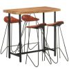 Table Haute Et Bar * | Sortie Youthup Ensemble De Bar 5 Pcs Bois Solide Et Cuir Veritable