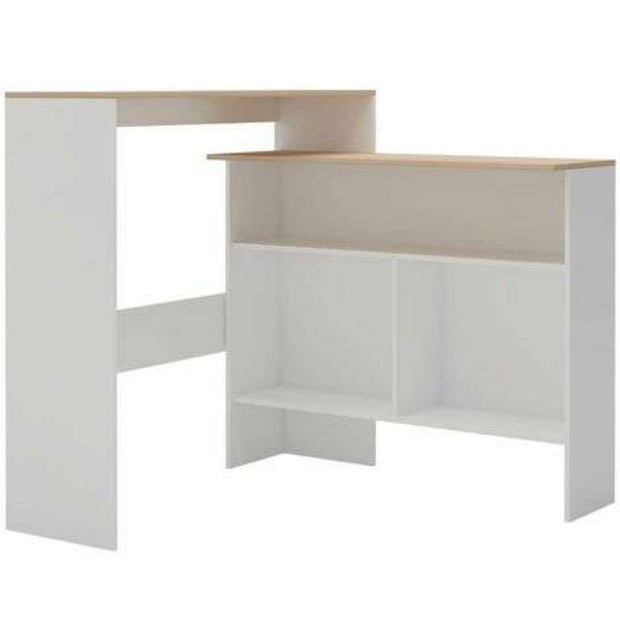 Table Haute Et Bar * | Remise Hommoo Table De Bar Avec 2 Dessus De Table Blanc 130 X 40 X 120 Cm Hdv22371