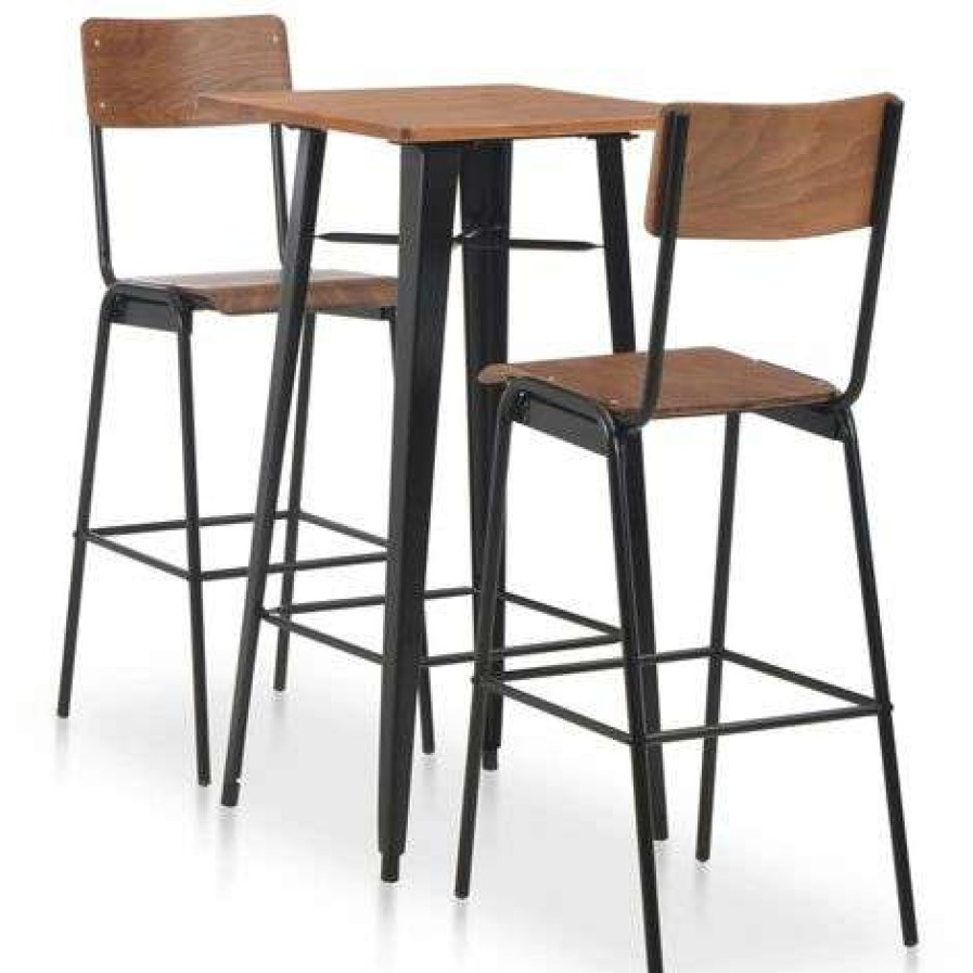 Table Haute Et Bar * | Les Meilleures Critiques De Topdeal Mobilier De Bar 3 Pcs Acier Marron Noir