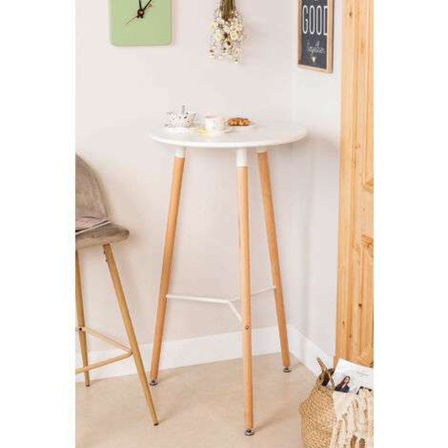 Table Haute Et Bar * | Acheter Table Haute Ronde En Mdf Et Metal (O60 Cm) Royal Design Sklum Mdf Metal Blanc Bois Naturel