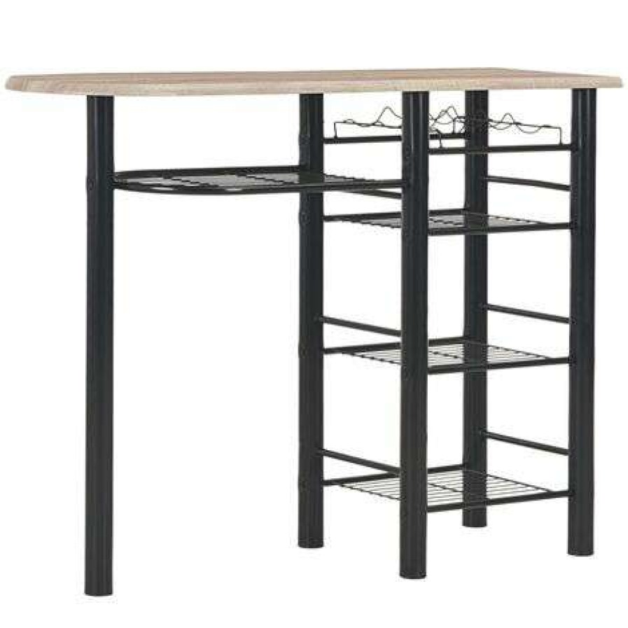 Table Haute Et Bar * | Le Moins Cher Fimei Ensemble De Bar Avec Etageres 3 Pcs Bois Et Acier