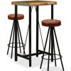 Table Haute Et Bar * | Meilleure Affaire Fuhuidatrading Ensemble De Bar 3 Pcs Bois De Recuperation Cuir Veritable Et Toile