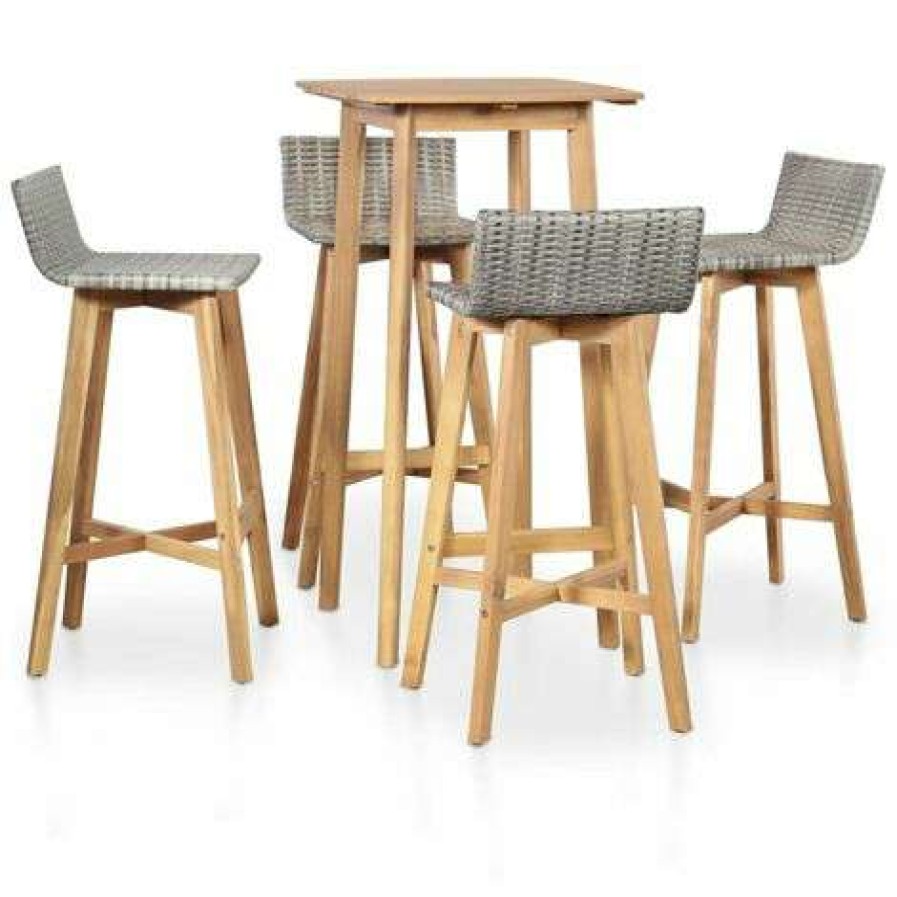 Table Haute Et Bar * | Meilleure Vente Happyshopping Mobilier A Diner D'Exterieur 5 Pcs Bois D'Acacia Solide