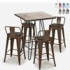 Table Haute Et Bar * | Nouveau Ahd Amazing Home Design Ensemble Table Bois Metal 60X60Cm 4 Tabourets Style Tolix Mason Noix Steel Top | Couleur: Marron