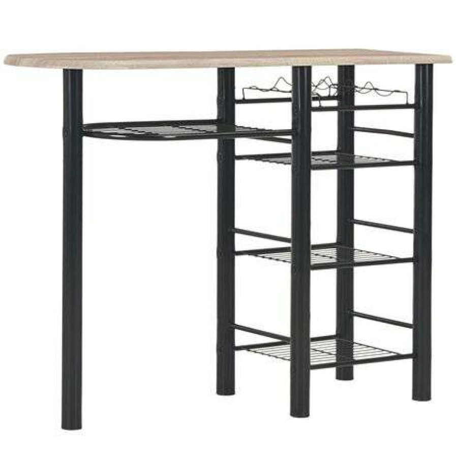 Table Haute Et Bar * | Les Meilleures Critiques De Supermarket Ensemble De Bar Avec Etageres 3 Pcs Bois Et Acier