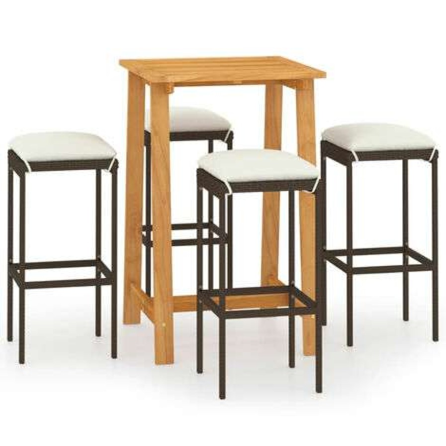 Table Haute Et Bar * | Bon Marche Happyshopping Ensemble De Bar De Jardin Avec Coussins 5 Pcs Marron