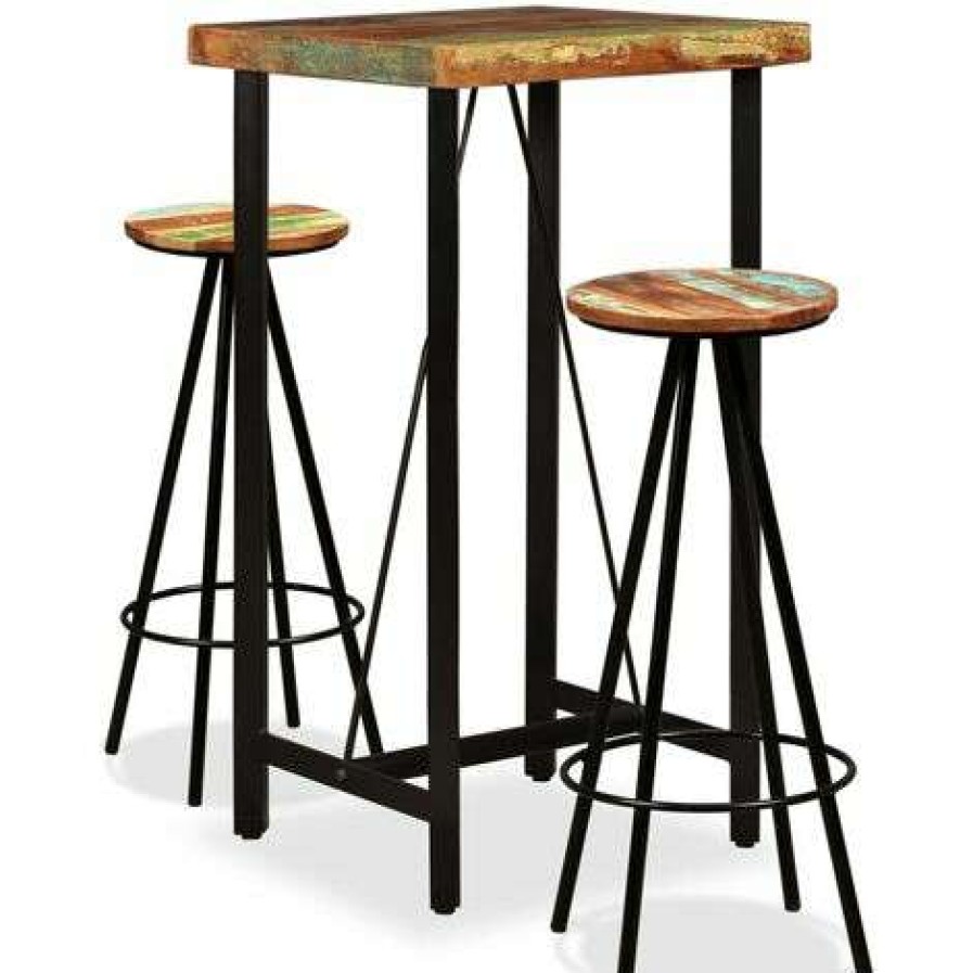 Table Haute Et Bar * | Meilleure Affaire Ensemble De Bar 3 Pcs Bois De Recuperation Massif Vidaxl