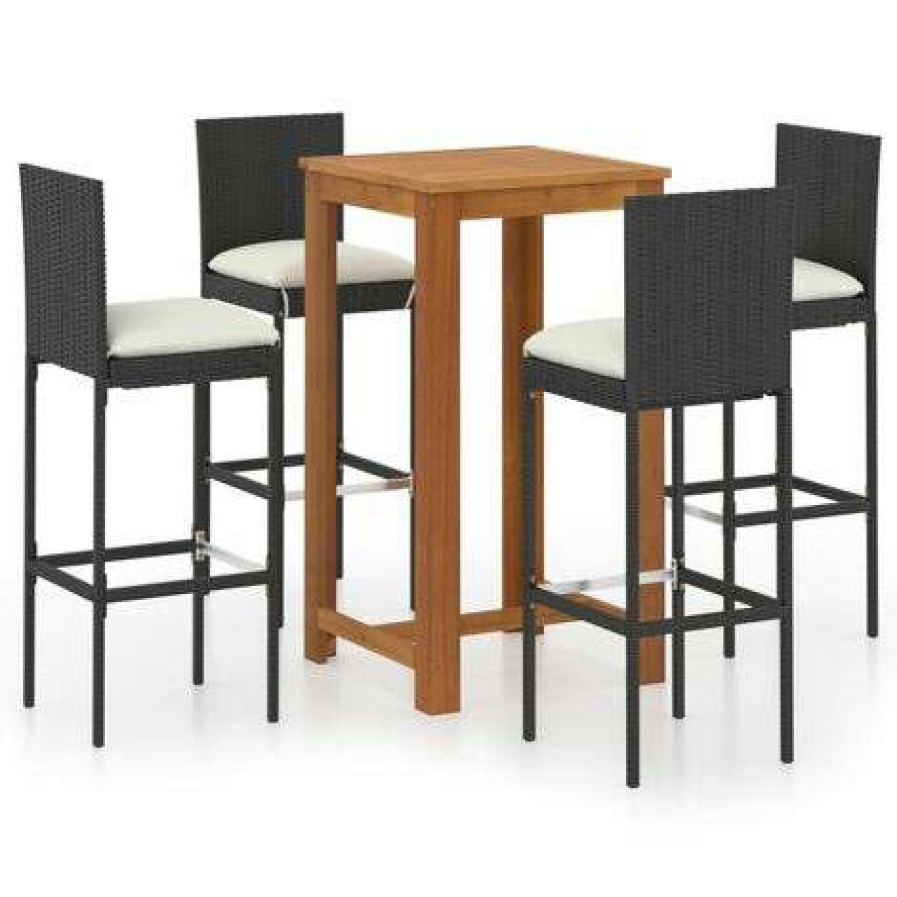 Table Haute Et Bar * | Budget Youthup Ensemble De Bar De Jardin Avec Coussins 5 Pcs Noir Noir