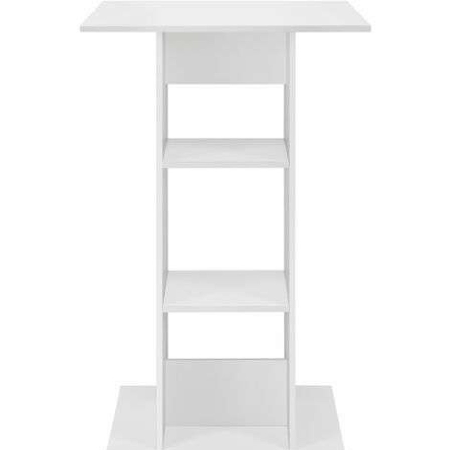 Table Haute Et Bar * | Sortie Helloshop26 Table De Bar Bistrot Avec 3 Etageres De Rangement 110 Cm Blanc Blanc