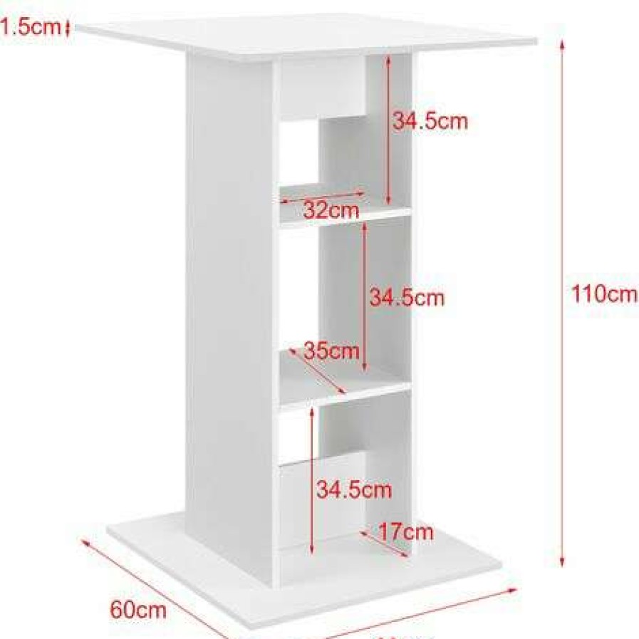 Table Haute Et Bar * | Sortie Helloshop26 Table De Bar Bistrot Avec 3 Etageres De Rangement 110 Cm Blanc Blanc