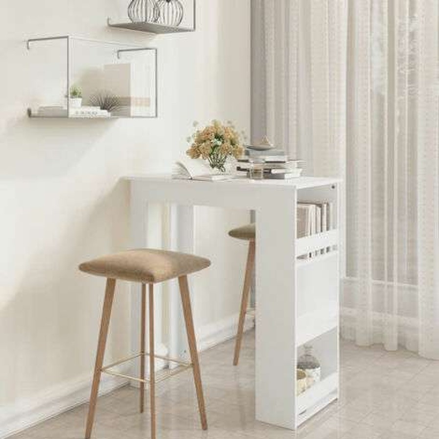 Table Haute Et Bar * | Tout Neuf Asupermall Table De Bar Avec Rangement Blanc 102X50X103,5 Cm Agglomere