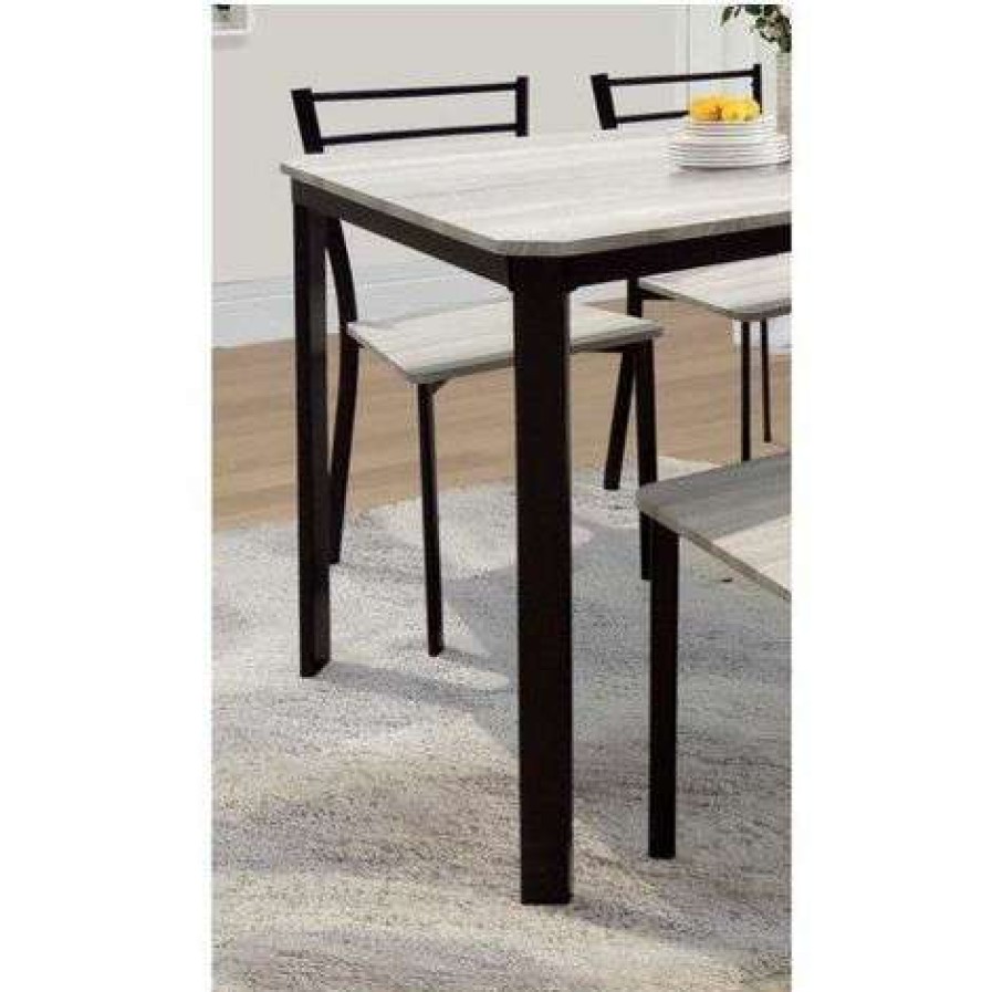 Table Haute Et Bar * | Meilleure Vente Price Factory Table De Cuisine Et Salle A Manger + 4 Chaises Leeds. Ensemble Repas Design Metal Et Bois. Noir