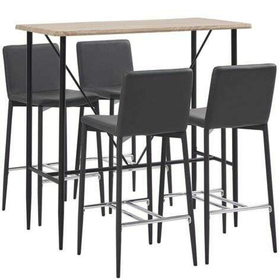 Table Haute Et Bar * | Budget Hommoo Ensemble De Bar 5 Pcs Similicuir Gris Hdv33095