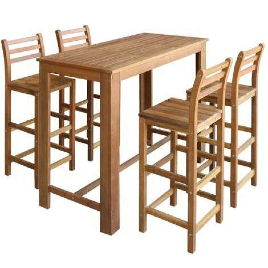 Table Haute Et Bar * | Top 10 Topdeal Table Et Chaises De Bar 5 Pcs Bois D'Acacia Massif