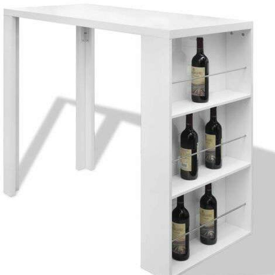 Table Haute Et Bar * | Meilleure Vente Topdeal Table De Bar Mdf Avec Casier A Bouteilles Blanc Haut Brillance