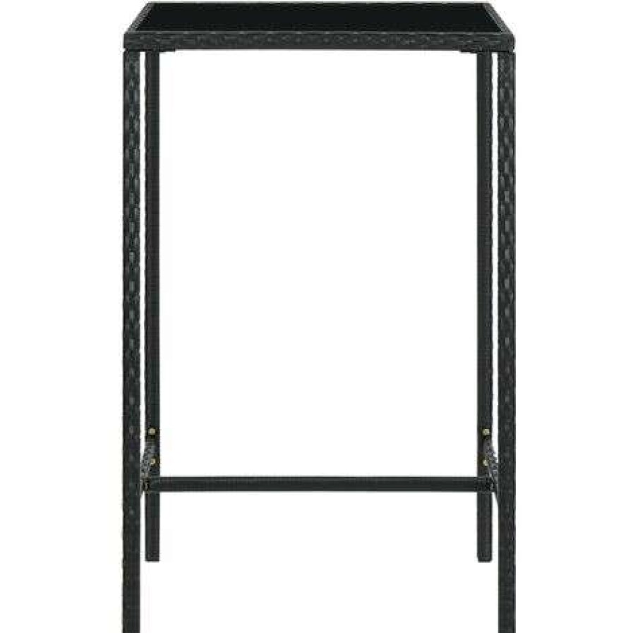 Table Haute Et Bar * | Acheter Inlife Table De Bar De Jardin Noir 70X70X110Cm Resine Tressee Et Verre