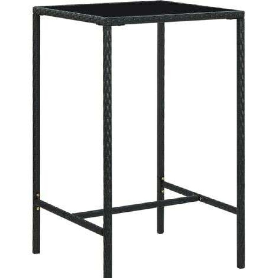 Table Haute Et Bar * | Acheter Inlife Table De Bar De Jardin Noir 70X70X110Cm Resine Tressee Et Verre